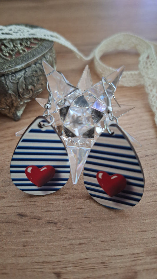 Boucles d’oreilles Cœur Marin – bois sublimé double face